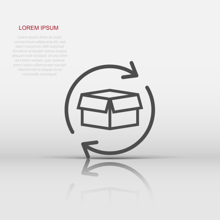 Box package return icon in flat style. Delivery box with arrow illustration on white isolated background. Cargo shipping business concept.のイラスト素材