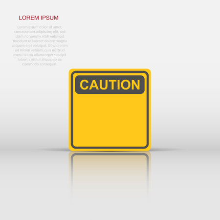 Illustration for Warning, caution sign icon in flat style. Danger alarm vector illustration on white isolated background. Alert risk business concept. - Royalty Free Image