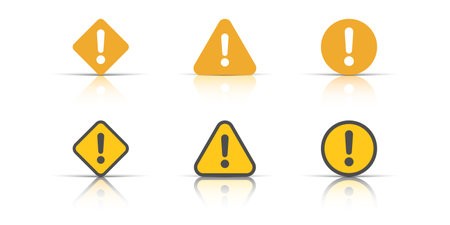 Exclamation mark icons set in flat style. Danger alarm vector illustration on white isolated background. Caution risk business concept.のイラスト素材