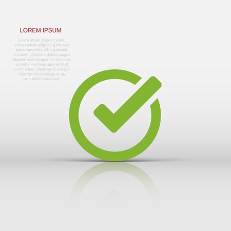 Check mark icon in flat style. Ok, accept vector illustration on white isolated background. Tick business concept.のイラスト素材