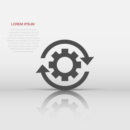 Workflow process icon in flat style. Gear cog wheel with arrows vector illustration on white isolated background. Workflow business concept.のイラスト素材