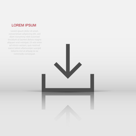 Download file icon in flat style. Arrow down downloading vector illustration on white isolated background. Download business concept.のイラスト素材