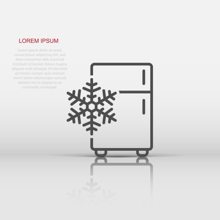 Fridge refrigerator icon in flat style. Freezer container vector illustration on white background. Fridge business concept.のイラスト素材