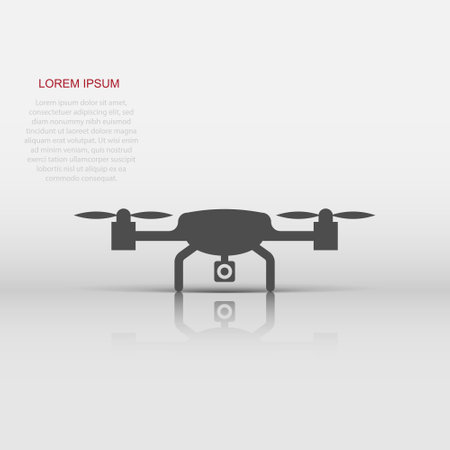 Drone quadrocopter icon in flat style. Quadcopter camera vector illustration on white isolated background. Helicopter flight business concept.のイラスト素材
