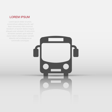 School bus icon in flat style. Autobus vector illustration on white isolated background. Coach transport business concept.のイラスト素材