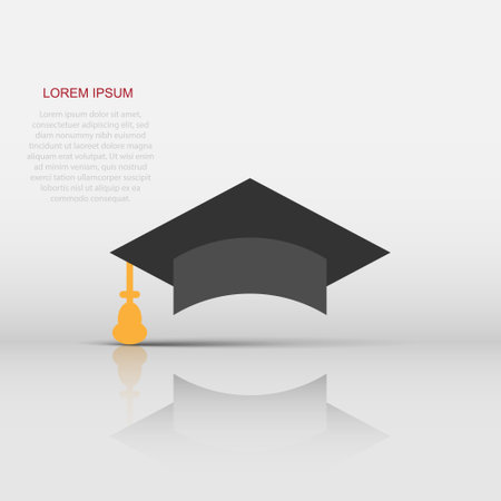 Graduation cap icon in flat style. Education hat vector illustration on white isolated background. University bachelor business concept.のイラスト素材