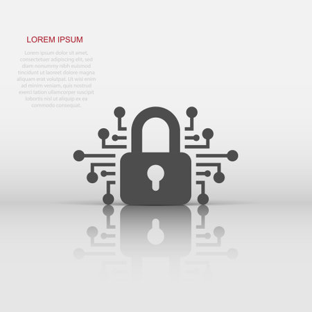 Cyber security icon in flat style. Padlock locked vector illustration on white isolated background. Closed password business concept.のイラスト素材