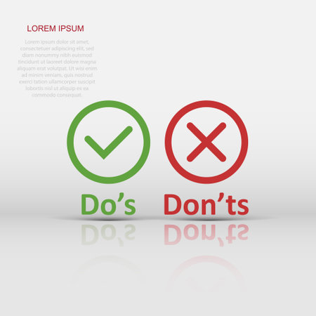 Do's and don'ts sign icon in flat style. Like, unlike vector illustration on white isolated background. Yes, no business concept.のイラスト素材