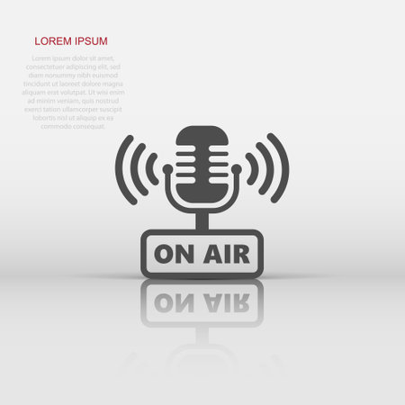 Microphone icon in flat style. Live broadcast vector illustration on white isolated background. On air business concept.のイラスト素材