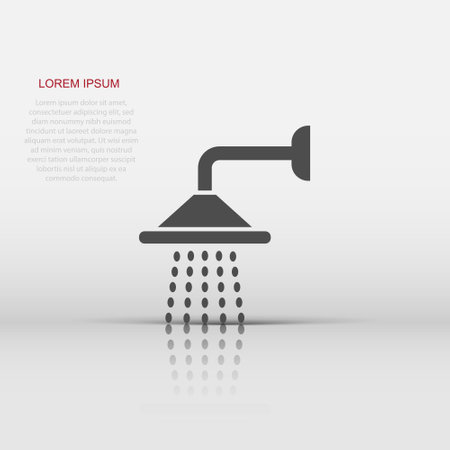 Shower sign icon in flat style. Bathroom water device vector illustration on white isolated background. Wash business concept.のイラスト素材