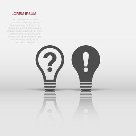 Problem solution icon in flat style. Light bulb idea vector illustration on white isolated background. Question and answer business concept.のイラスト素材