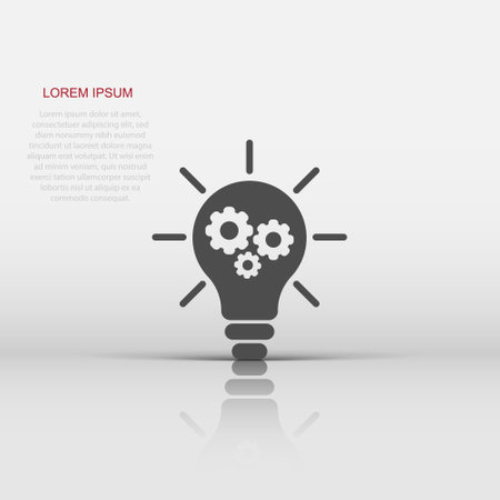 Innovation icon in flat style. Lightbulb with cogwheel vector illustration on white isolated background. Idea business concept.のイラスト素材