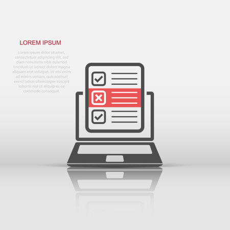 Questionnaire laptop icon in flat style. Online survey vector illustration on white isolated background. Checklist report business concept.のイラスト素材