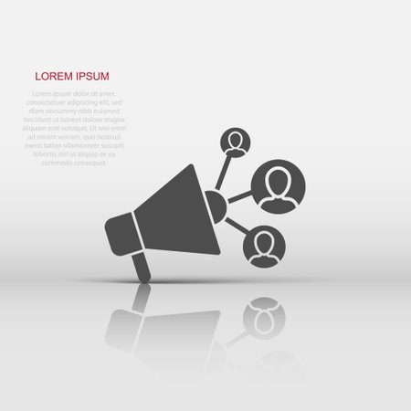 Social media icon in flat style. Marketing vector illustration on white isolated background. Megaphone with people business concept.のイラスト素材