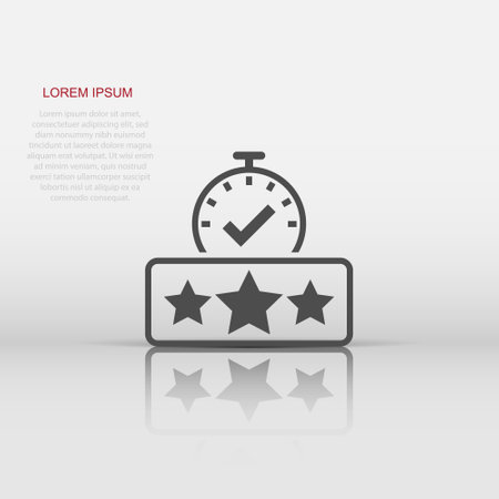 Rating result icon in flat style. Clock with stars vector illustration on white isolated background. Satisfaction business concept.のイラスト素材