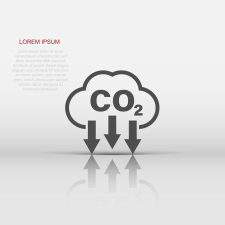 Co2 icon in flat style. Emission vector illustration on white isolated background. Gas reduction business concept.のイラスト素材