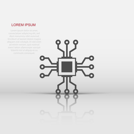 Computer chip icon in flat style. Circuit board vector illustration on white isolated background. Cpu processor business concept.のイラスト素材