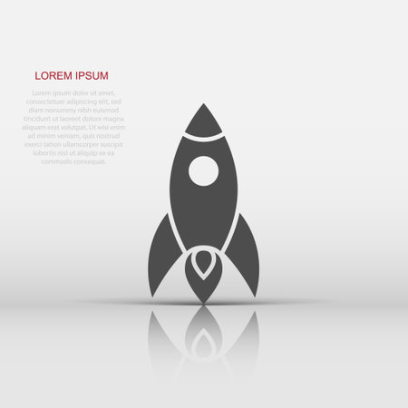 Rocket icon in flat style. Spaceship launch vector illustration on white isolated background. Sputnik  business concept.のイラスト素材