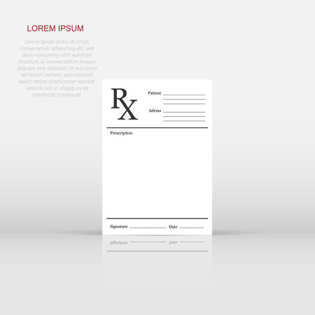 Realistic prescription icon in flat style. Rx document vector illustration on white isolated background. Paper business concept.のイラスト素材