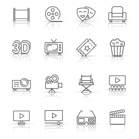 Cinema line icon in flat style. Entertainment set vector illustration on white isolated background. Movie media business concept.のイラスト素材