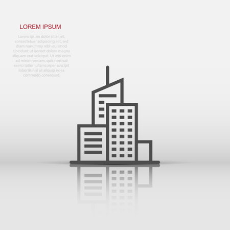 Building icon in flat style. Town skyscraper apartment vector illustration on white isolated background. City tower business concept.のイラスト素材