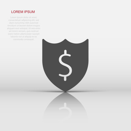 Shield with money icon in flat style. Cash protection vector illustration on white isolated background. Banking business concept.のイラスト素材
