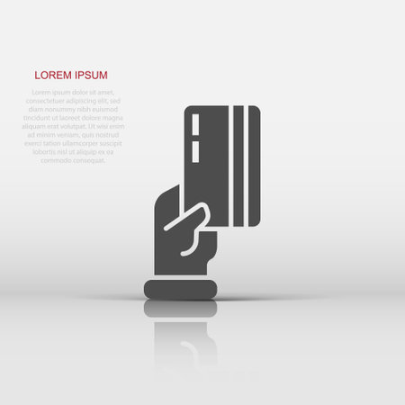 Credit card with hand icon in flat style. Payment vector illustration on white isolated background. Purchase business concept.のイラスト素材