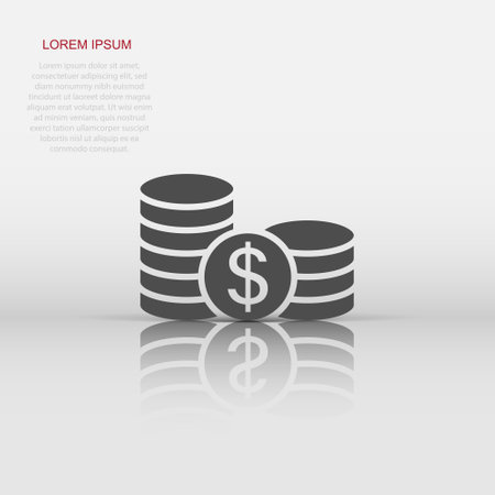 Coins stack icon in flat style. Dollar coin vector illustration on white isolated background. Money stacked business concept.のイラスト素材