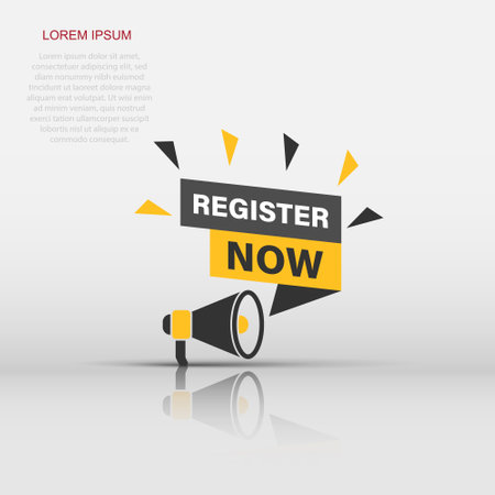 Register now icon in flat style. Registration vector illustration on isolated background. Member notification sign business concept.のイラスト素材