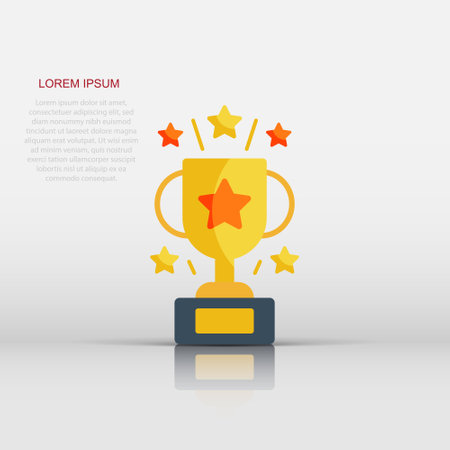 Trophy cup icon in flat style. Goblet prize vector illustration on isolated background. Award sign business concept.のイラスト素材