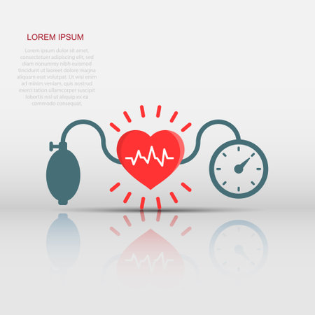 Arterial blood pressure icon in flat style. Heartbeat monitor vector illustration on isolated background. Pulse diagnosis sign business concept.のイラスト素材