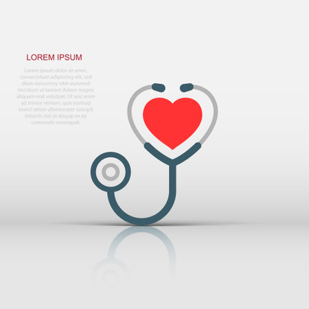 Stethoscope icon in flat style. Heart diagnostic vector illustration on isolated background. Medicine sign business concept.のイラスト素材