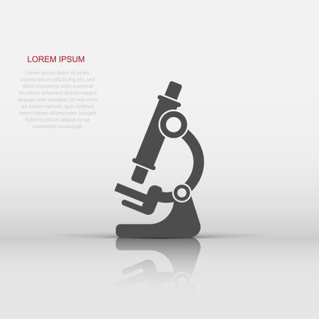 Microscope icon in flat style. Laboratory magnifier vector illustration on isolated background. Biology instrument sign business concept.のイラスト素材