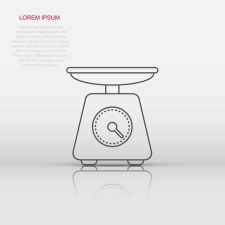 Bathroom weight scale icon in flat style. Mass measurement vector illustration on isolated background. Overweight sign business concept.のイラスト素材