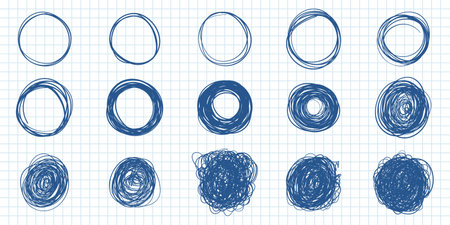 Circle line sketch icon in hand drawn style. Circular scribble doodle vector illustration on isolated background. Pencil or pen bubble sign business concept.のイラスト素材