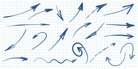 Circle line sketch and arrow icon in hand drawn style. Circular scribble doodle vector illustration on isolated background. Pencil or pen bubble sign business concept.のイラスト素材