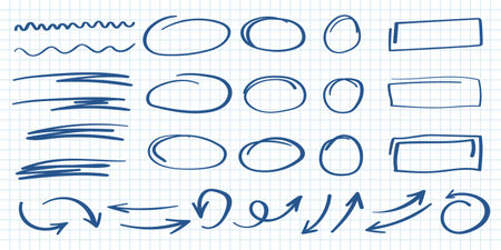 Arrow circles and abstract doodle icon in hand drawn style. Number vector illustration on isolated background. Letters, arrows sign business concept.のイラスト素材