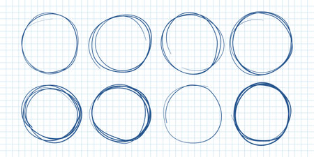 Circle line sketch icon in hand drawn style. Circular scribble doodle vector illustration on isolated background. Pencil or pen bubble sign business concept.のイラスト素材