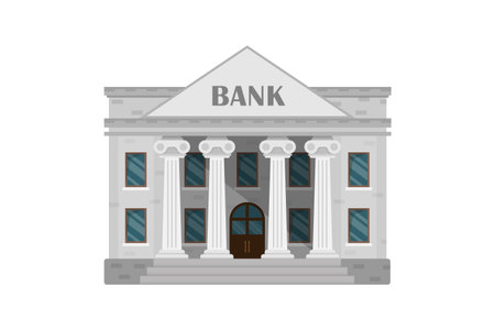 Bank building icon in flat style. Financing department vector illustration on isolated background. Courthouse with columns sign business concept.のイラスト素材