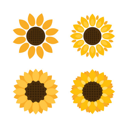 Sunflower icon in flat style. Flora vector illustration on isolated background. Sunflower sign business concept.のイラスト素材