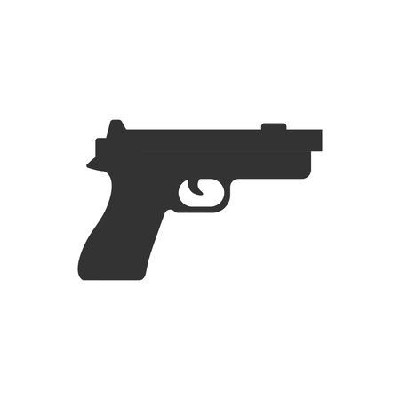 Pistol gun icon in flat style. Firearm symbol vector illustration on isolated background. Rifle ammo sign business concept.のイラスト素材