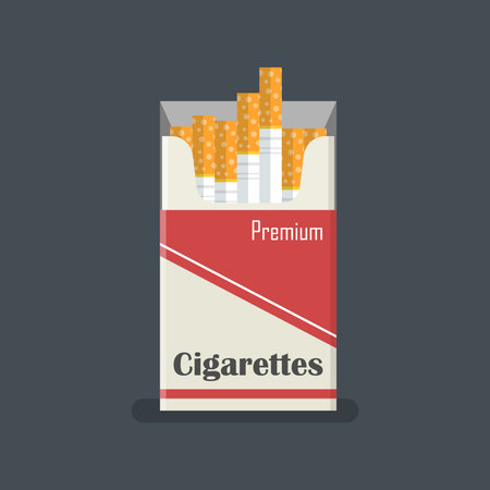 Packet of cigarettes icon in flat style. Smoking vector illustration on isolated background. Tobacco box sign business concept.のイラスト素材