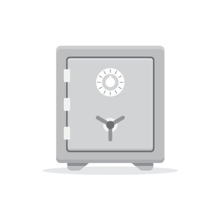 Metal bank safe icon in flat style. Money vault vector illustration on isolated background. Storage sign business concept.のイラスト素材