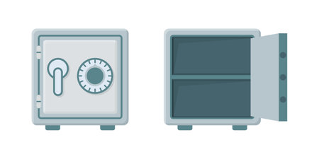 Metal bank safe icon in flat style. Money vault vector illustration on isolated background. Storage sign business concept.のイラスト素材