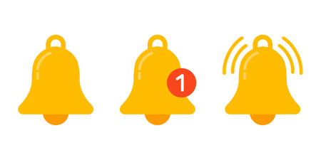 Notification bell icon in flat style. Incoming inbox message vector illustration on isolated background. Ringing bell sign business concept.のイラスト素材