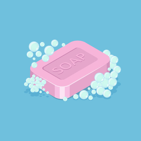 Bar of soap with foam icon in flat style. Cosmetic product for hygienic vector illustration on isolated background. Toiletries sign business concept.のイラスト素材