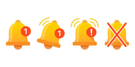 Notification bell icon in flat style. Incoming inbox message vector illustration on isolated background. Ringing bell sign business concept.のイラスト素材