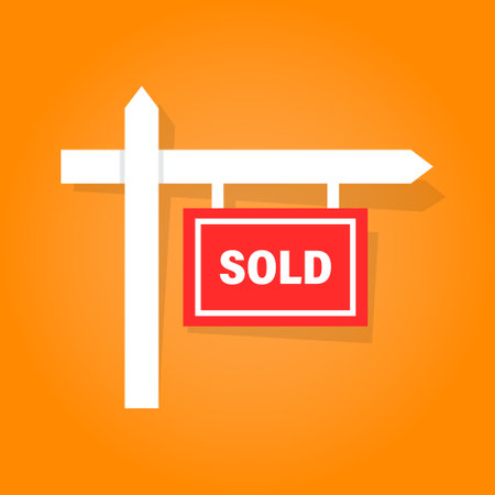 Real estate banner icon in flat style. Sale label vector illustration on isolated background. Sold sign business concept.のイラスト素材