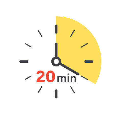 20 minutes on stopwatch icon in flat style. Clock face timer vector illustration on isolated background. Countdown sign business concept.のイラスト素材