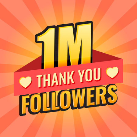 Thank you 1000000 followers icon in flat style. Subscription amount vector illustration on isolated background. 1m follower sign business concept.のイラスト素材